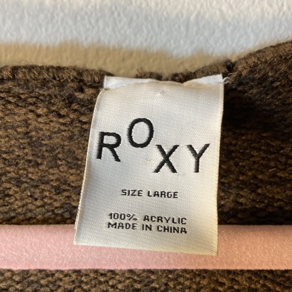 Roxy Brown Hooded V Neck Sweater Size Large - Picture 6 of 10
